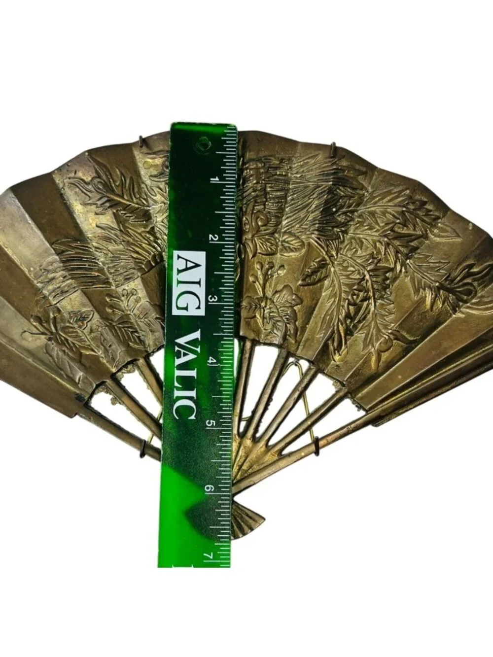 MCM vintage Solid Brass Phoenix & Floral Asian Theme Decorative Fan